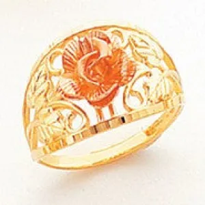 10k Tri-color Black Hills Gold Womens Rose Filigree Ring