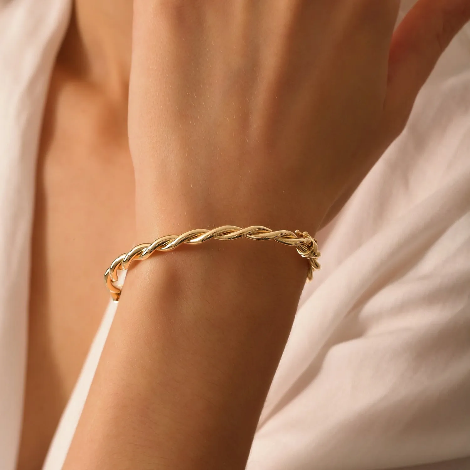 14k Double Twist Rope Stacking Bangle Bracelet