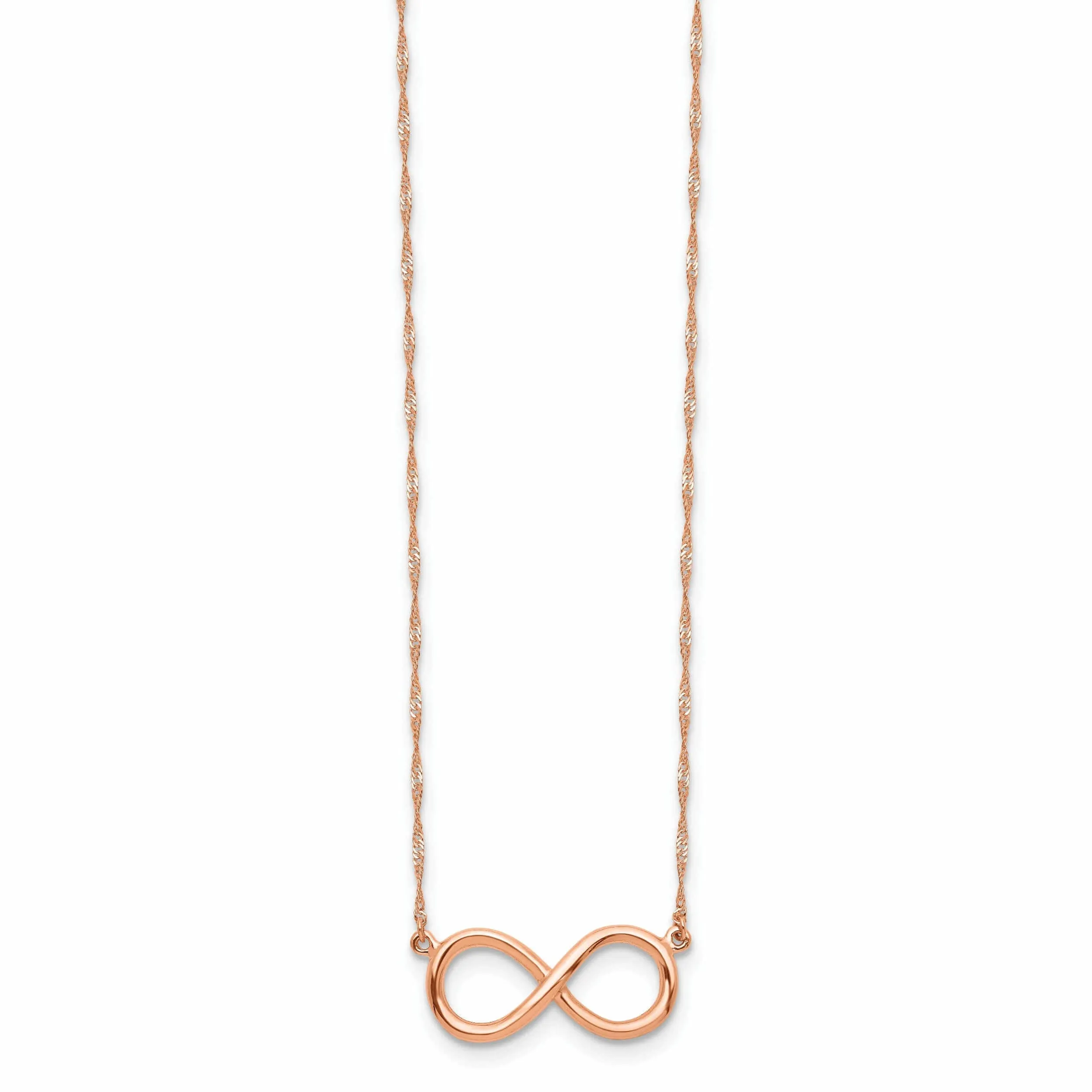 14K Rose Polished Finish Infinity Design Pendant in a 16.5-Inch Singapore Chain Necklace Set