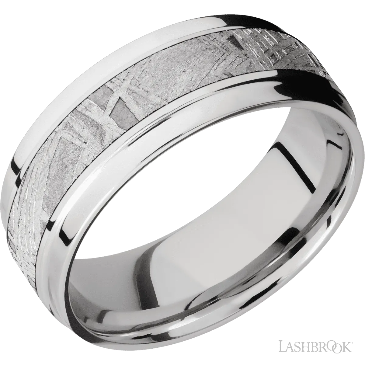 14K White Gold with Polish Finish and Meteorite Inlay - 8 MM