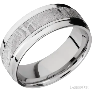 14K White Gold with Polish Finish and Meteorite Inlay - 8 MM