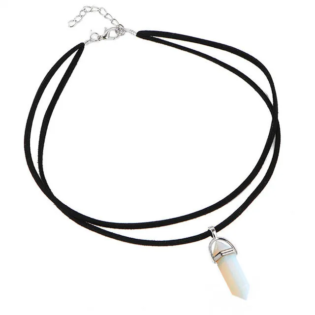 17KM 9 Colors Geometric Black Leather Tattoo Choker Necklace for Women Fashion Big Stone Beads Pendant Boho Gothic Jewelry Gift