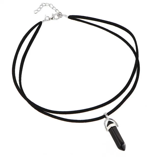 17KM 9 Colors Geometric Black Leather Tattoo Choker Necklace for Women Fashion Big Stone Beads Pendant Boho Gothic Jewelry Gift