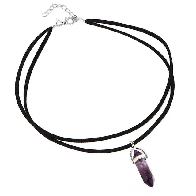 17KM 9 Colors Geometric Black Leather Tattoo Choker Necklace for Women Fashion Big Stone Beads Pendant Boho Gothic Jewelry Gift