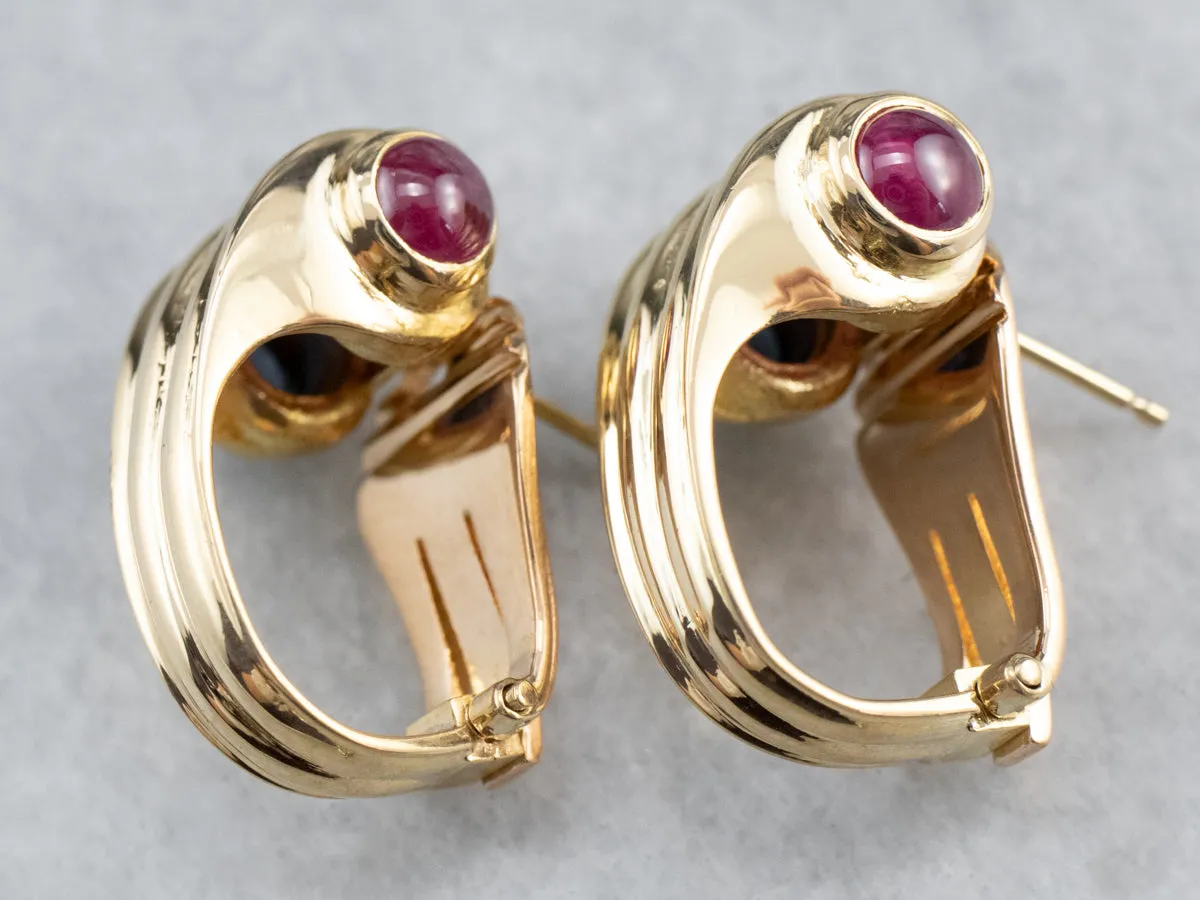 18K Gold Ruby Sapphire Earrings