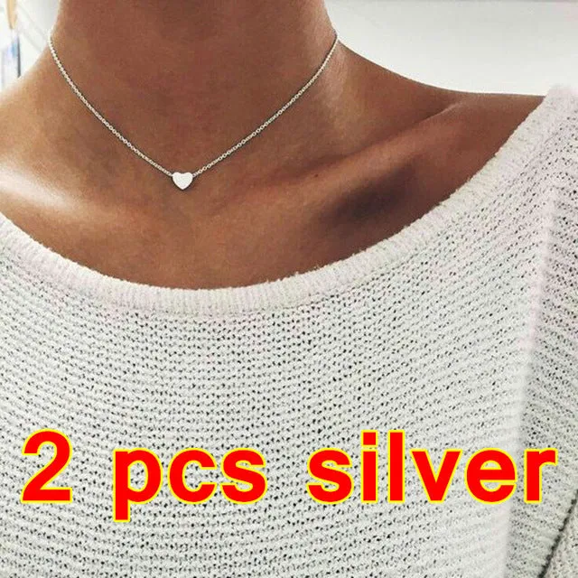 2PCS heart style choker necklace small love Chocker Silver Chain For Women Pendants Collares Mujer collier femme joyas collana