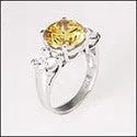 3 Stone 5 Ct Canary Round Center .75 Rounds Cubic Zirconia Cz Ring