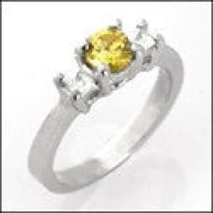 3 Stone Yellow Round Half Carat Princess Cubic Zirconia Ring 14K White Gold