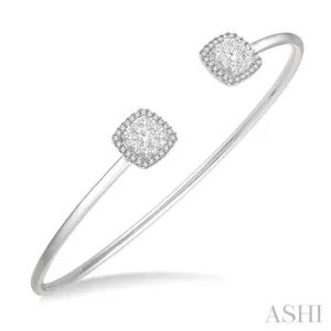 3/4 Ctw Cushion Shape Lovebright Open Cuff Diamond Bangle in 14K White Gold