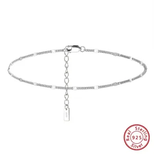 925 Sterling Silver Italian Cuban Chain Anklet (1.2mm, Rhodium Plated)