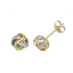 9ct Yellow & White Gold Knot Studs Earrings ES357