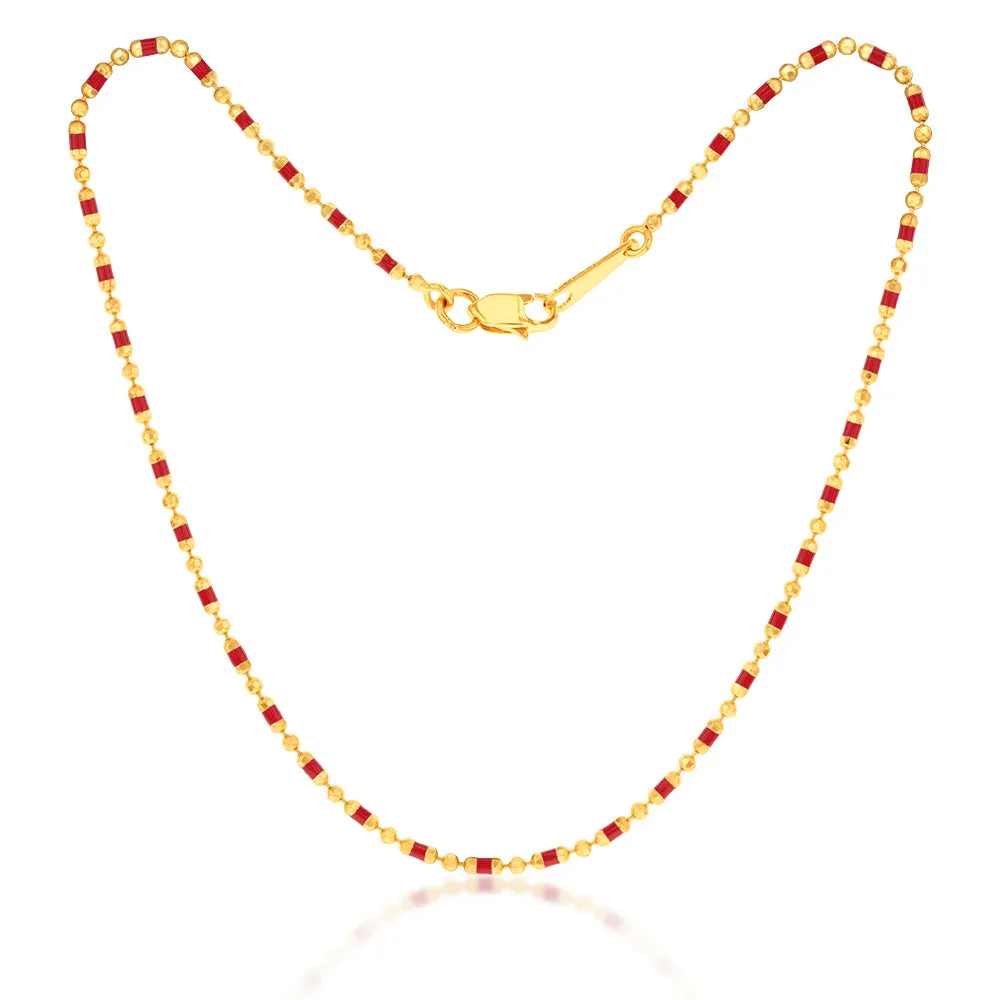 9ct Yellow Gold Fancy Red Beads Anklet