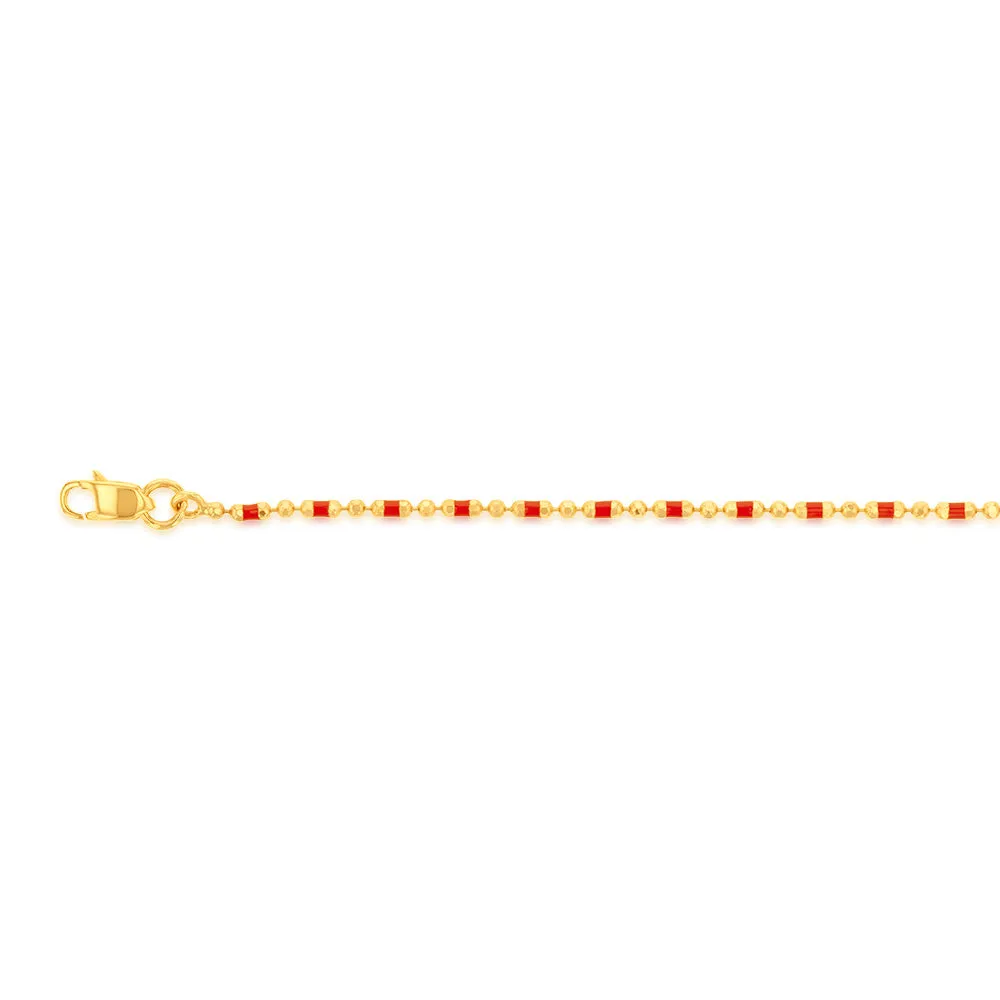 9ct Yellow Gold Fancy Red Beads Anklet