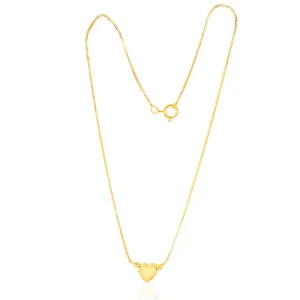 9ct Yellow Gold Heart Charm Box Chain Anklet of 24cm