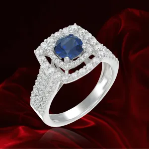 Accented Halo Ring with Sapphire