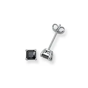 Acotis Silver Stud Earrings Square Black Zirconia G5553BK