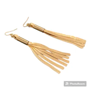 Adorne Gold Metallic Long Tassel Earrings