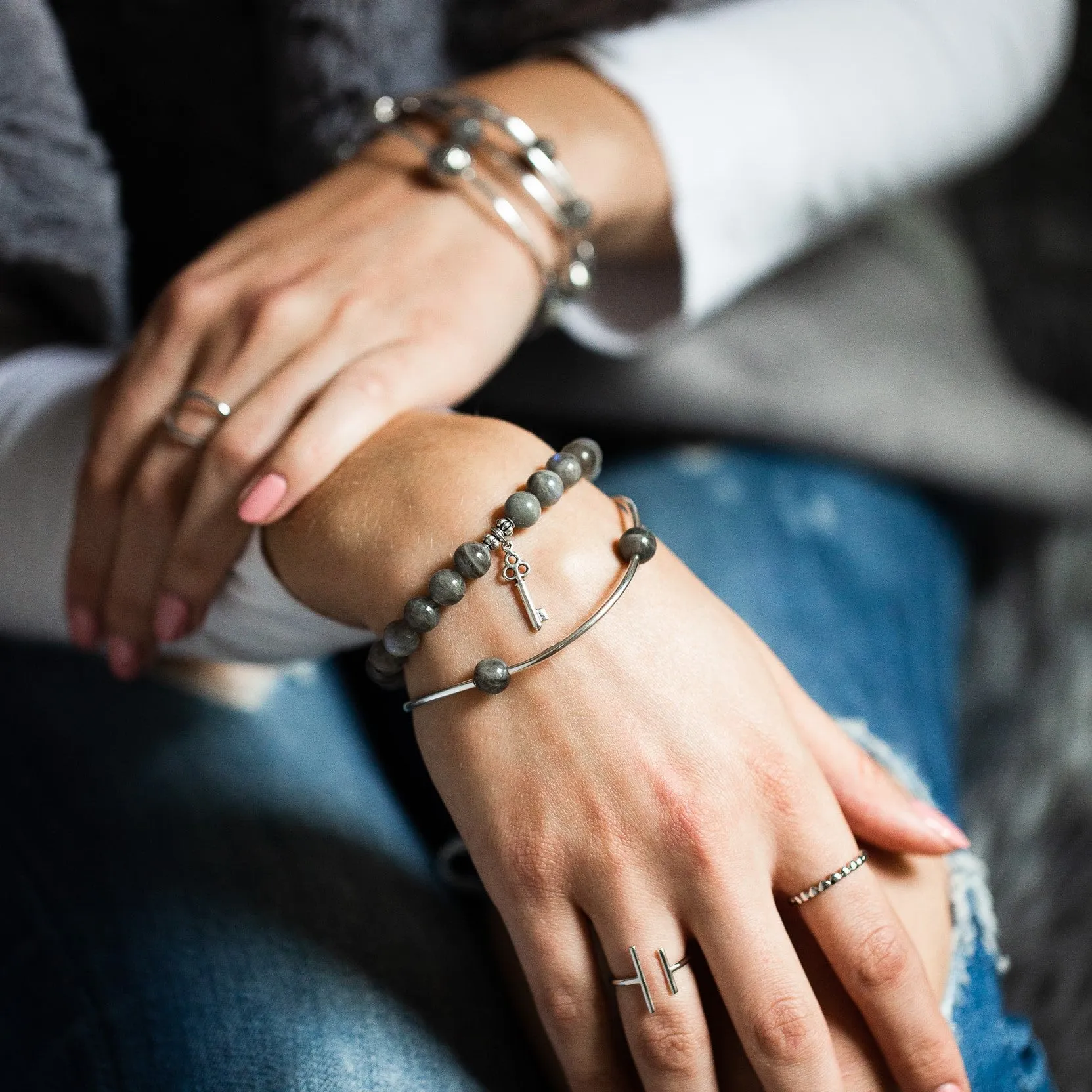 Angel Wing | Stone Beaded Charm Bracelet | Amazonite