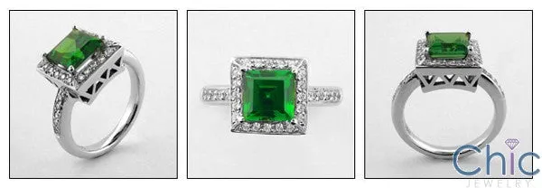 Anniversary Emerald Green Asscher 1.5 Ct Cubic Zirconia Cz Ring