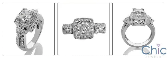 Anniversary Princess 0.75 Ct Halo Pave Cubic Zirconia Cz Ring