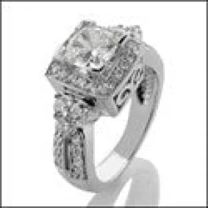 Anniversary Princess 0.75 Ct Halo Pave Cubic Zirconia Cz Ring