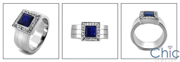 Anniversary Sapphire 1 Ct Princess in Halo Cubic Zirconia Cz Ring