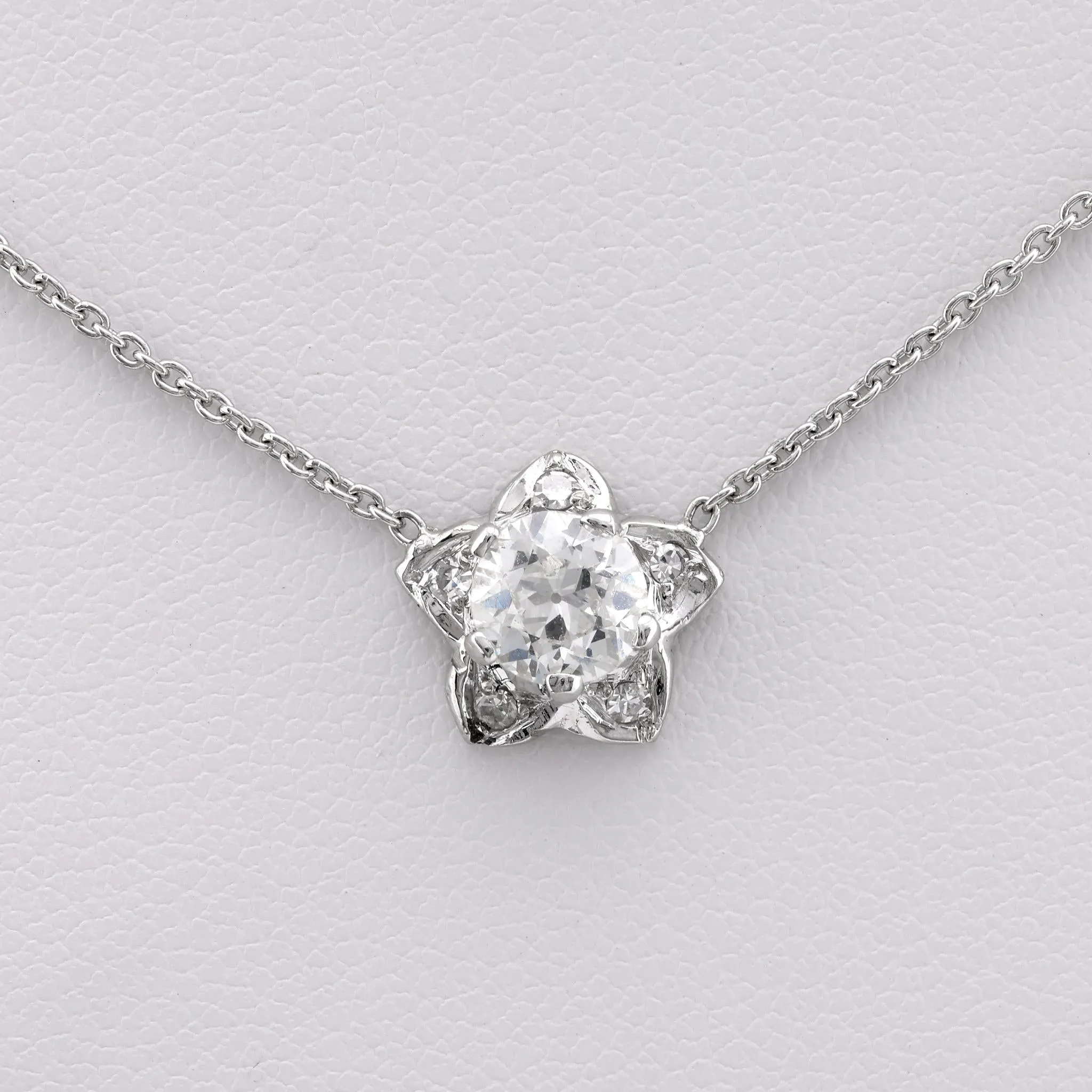 Antique Style .65 Carat Diamond Platinum Flower Necklace