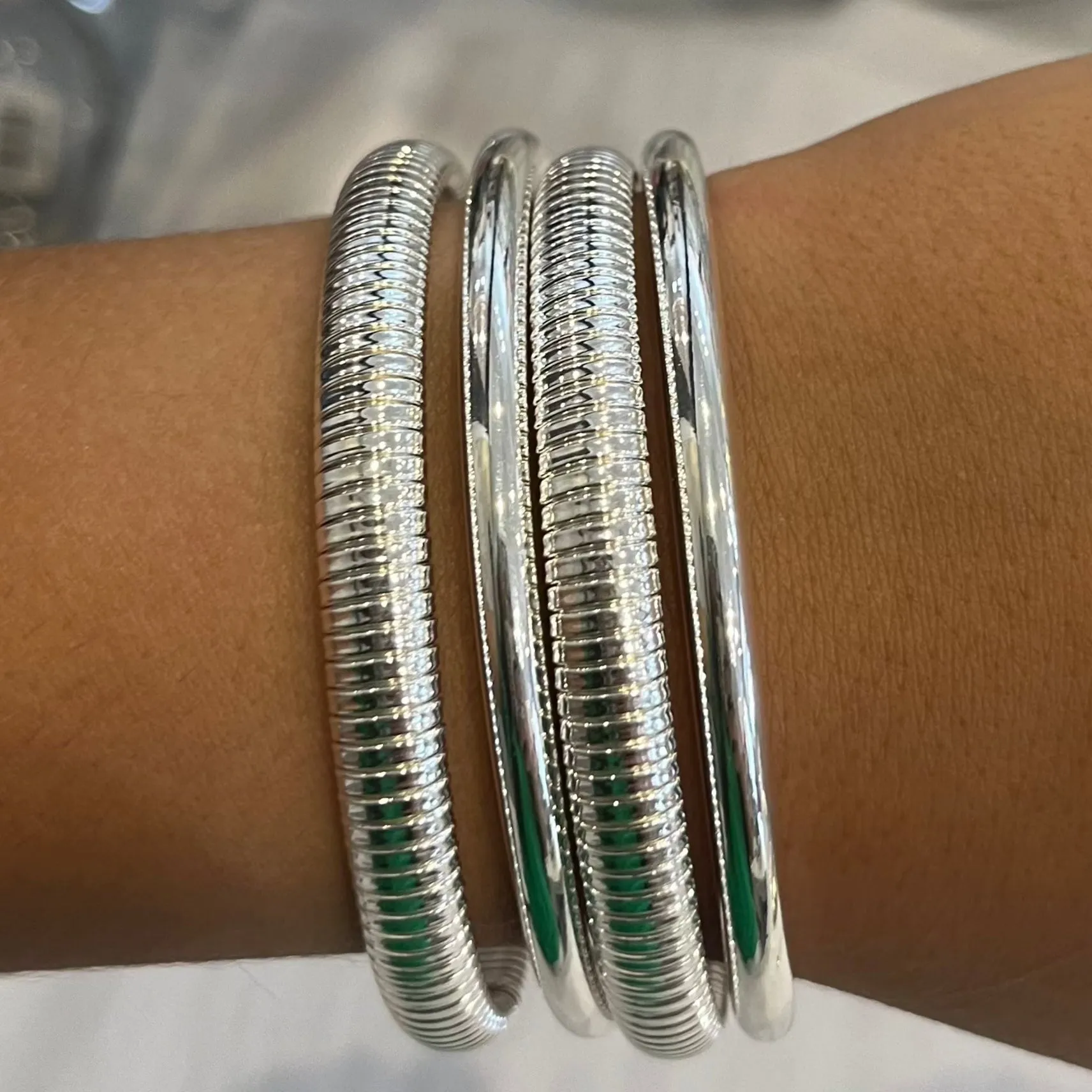 Beverly Stacked Metal Textured Bracelet Bangle Set