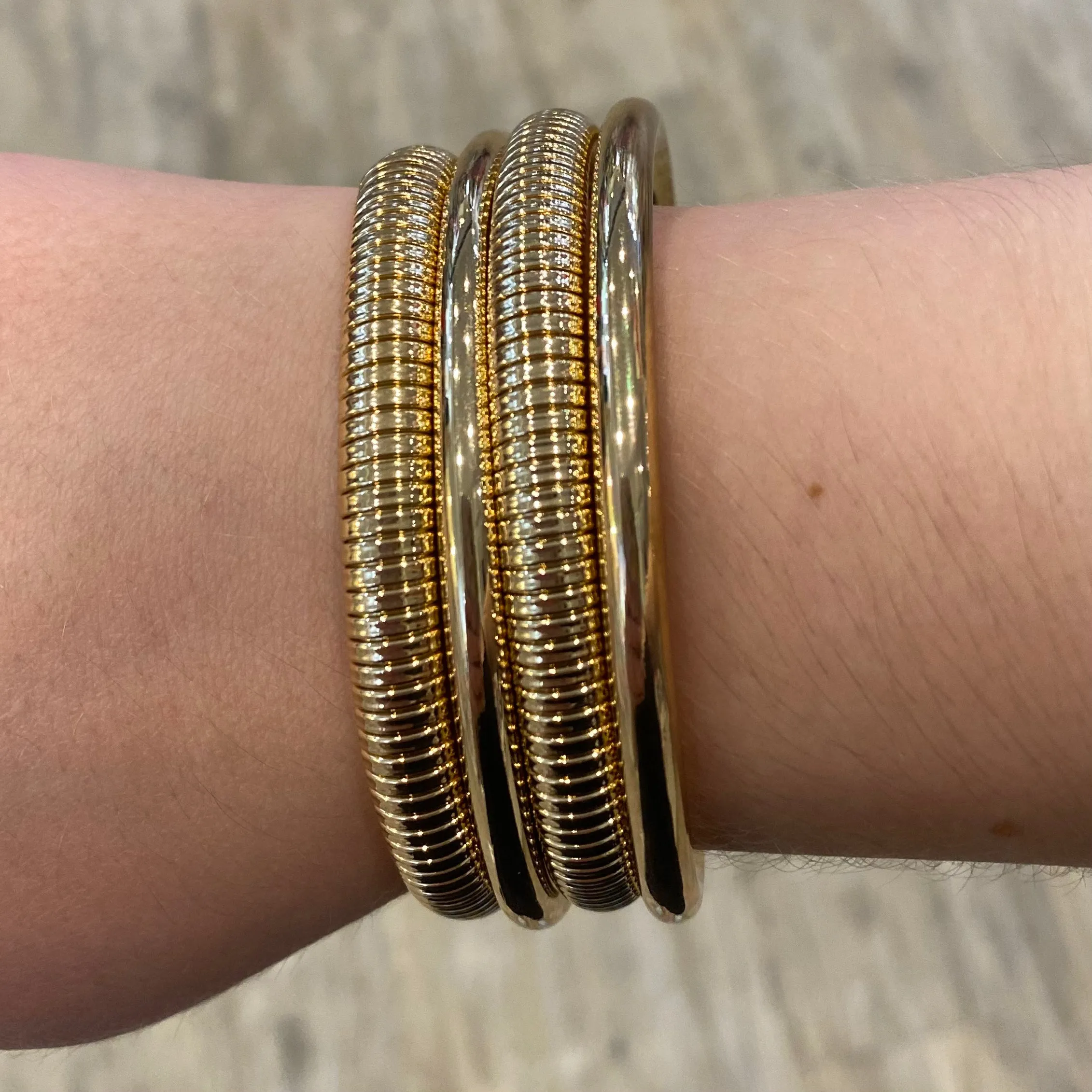 Beverly Stacked Metal Textured Bracelet Bangle Set