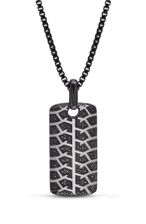 Born Drifter Black Rhodium Plated Sterling Silver Tire Tread Black Diamond Tag