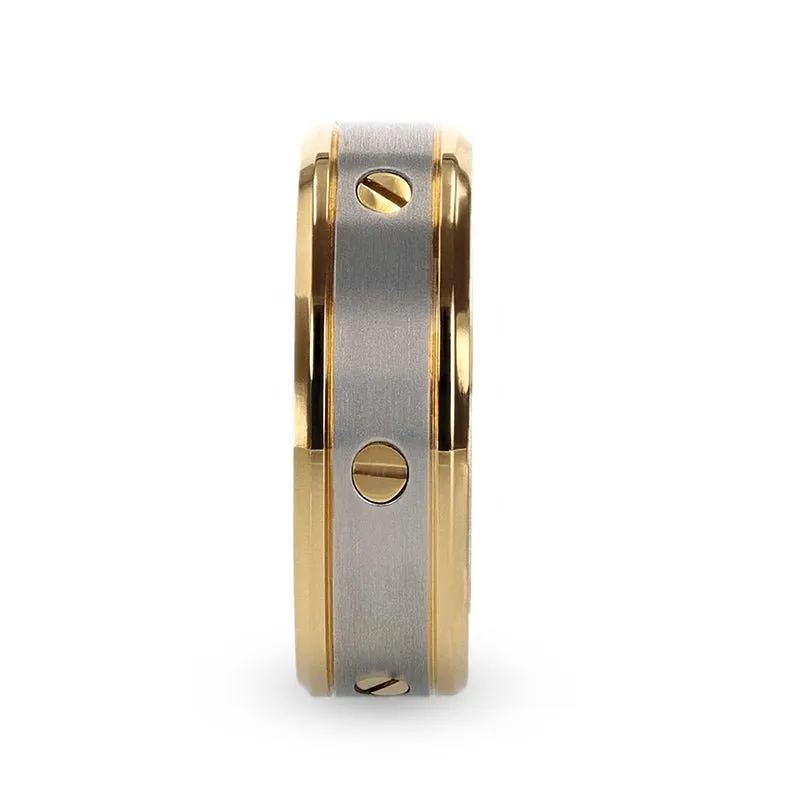 BOUNDLESS | Gold Titanium Ring, Rotating Screw Design, Beveled