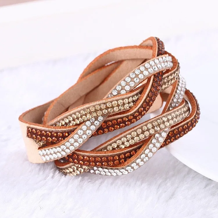 Braided Rhinestone Wrap Bracelet