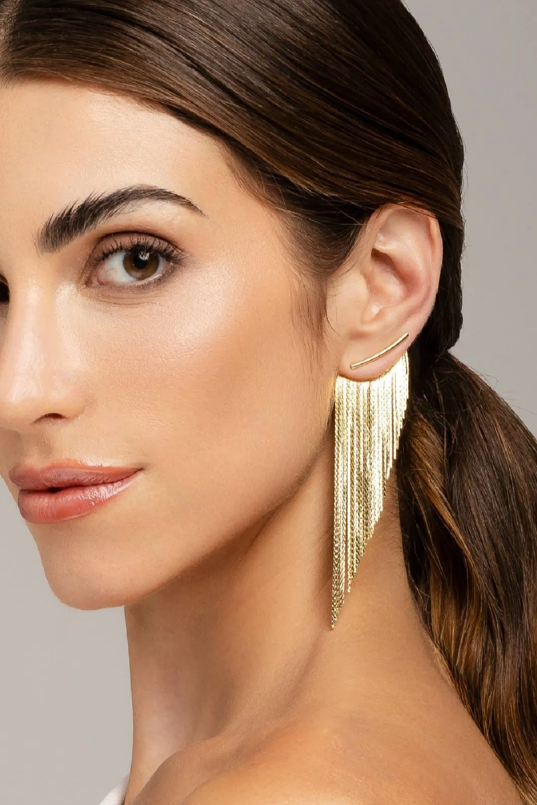 Camryn Tassel Long Fringe Gold Earrings