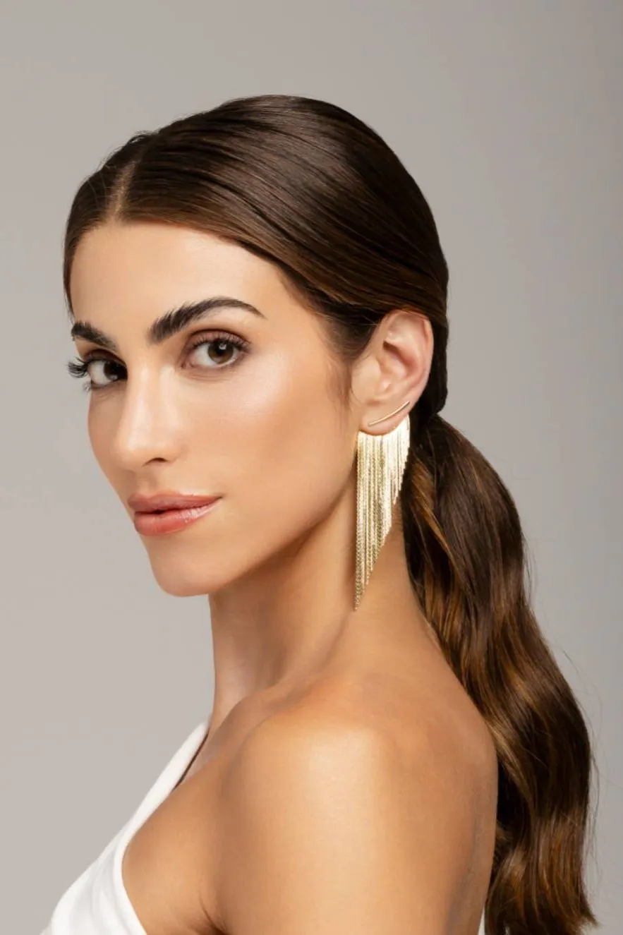 Camryn Tassel Long Fringe Gold Earrings