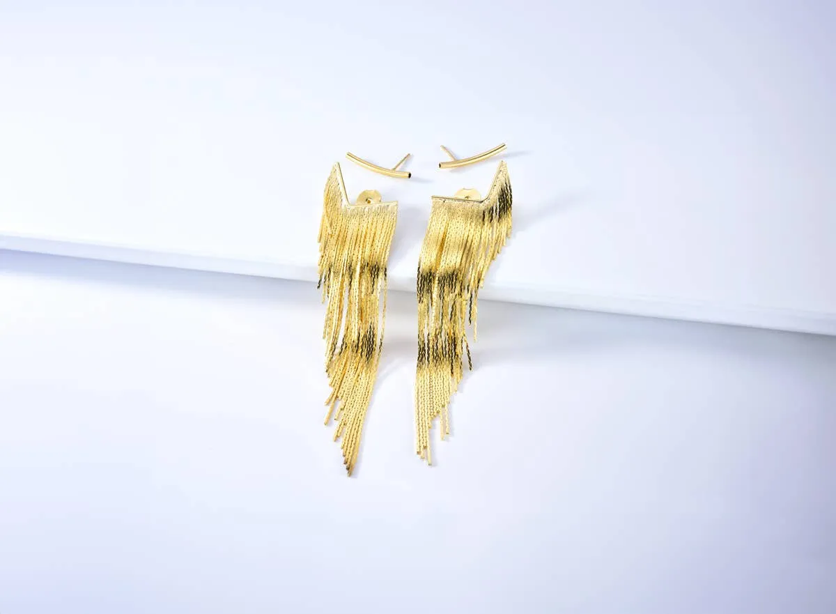 Camryn Tassel Long Fringe Gold Earrings