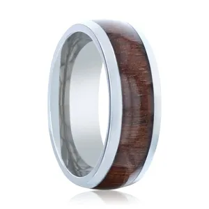 CARY | Silver Titanium Ring, Black Walnut Wood Inlay, Domed