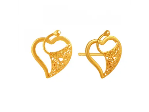 Charming 22k Heart Shape Gold Stud Earrings With Intricate Details