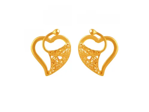 Charming 22k Heart Shape Gold Stud Earrings With Intricate Details