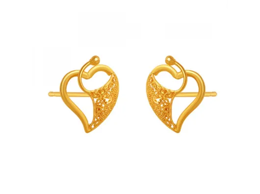 Charming 22k Heart Shape Gold Stud Earrings With Intricate Details