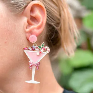 Christmas Martini Dangle Earrings - Pink