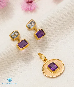 Circular Amethyst Pendant & Earrings in 22 KT Gold