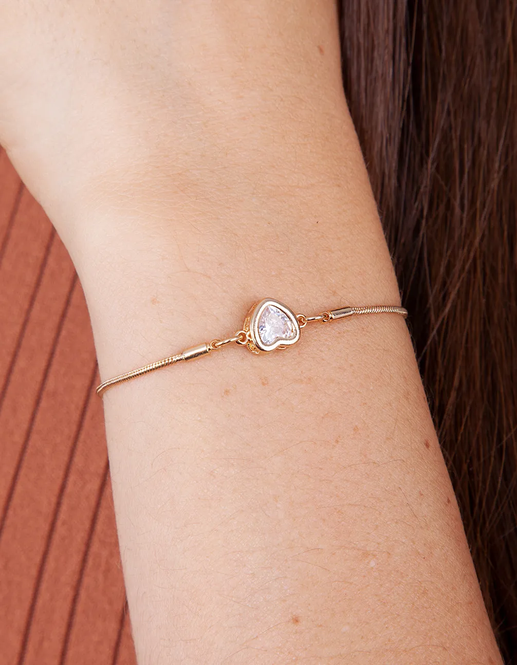 Cubic Zirconia Heart Gold Toggle Bracelet