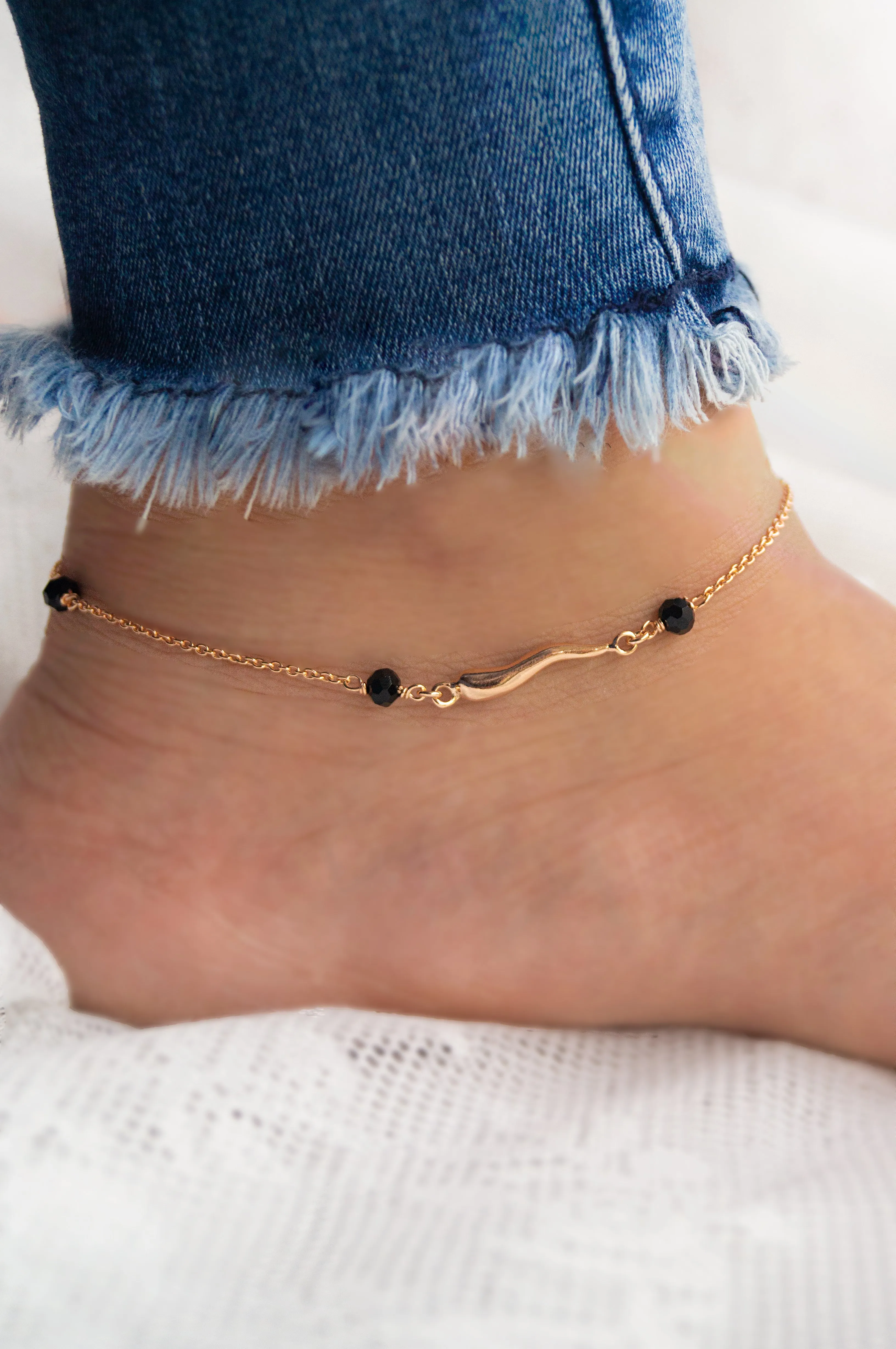 Cute Wave Rose Gold Plated Sterling Silver Anklet