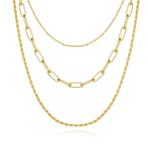 Dainty 14K Gold Layered Necklaces- Satellite Twist Paperclip