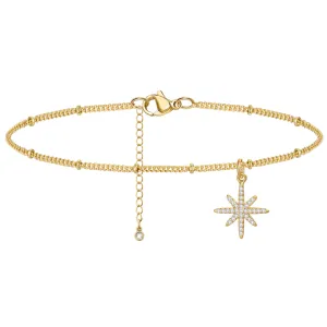 Dainty 14k Gold Plated Adjustable Anklets- Star