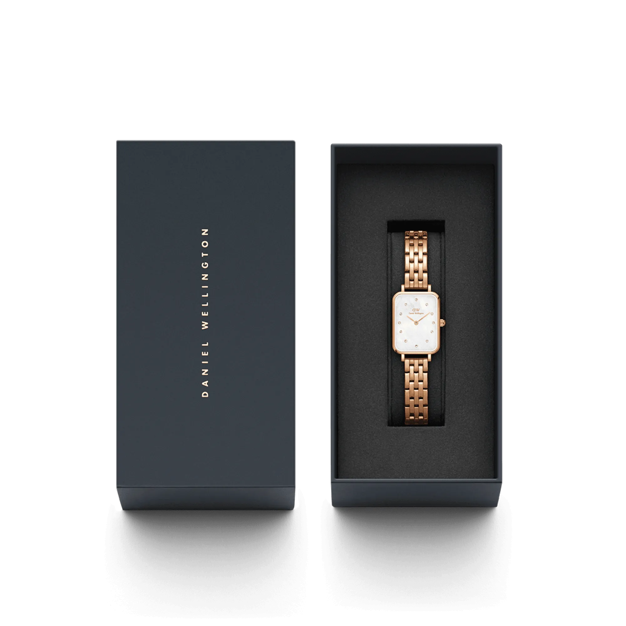 Daniel Wellington Quadro Lumine 20x26 5-Link Rose Gold & Mother of Pearl White Watch