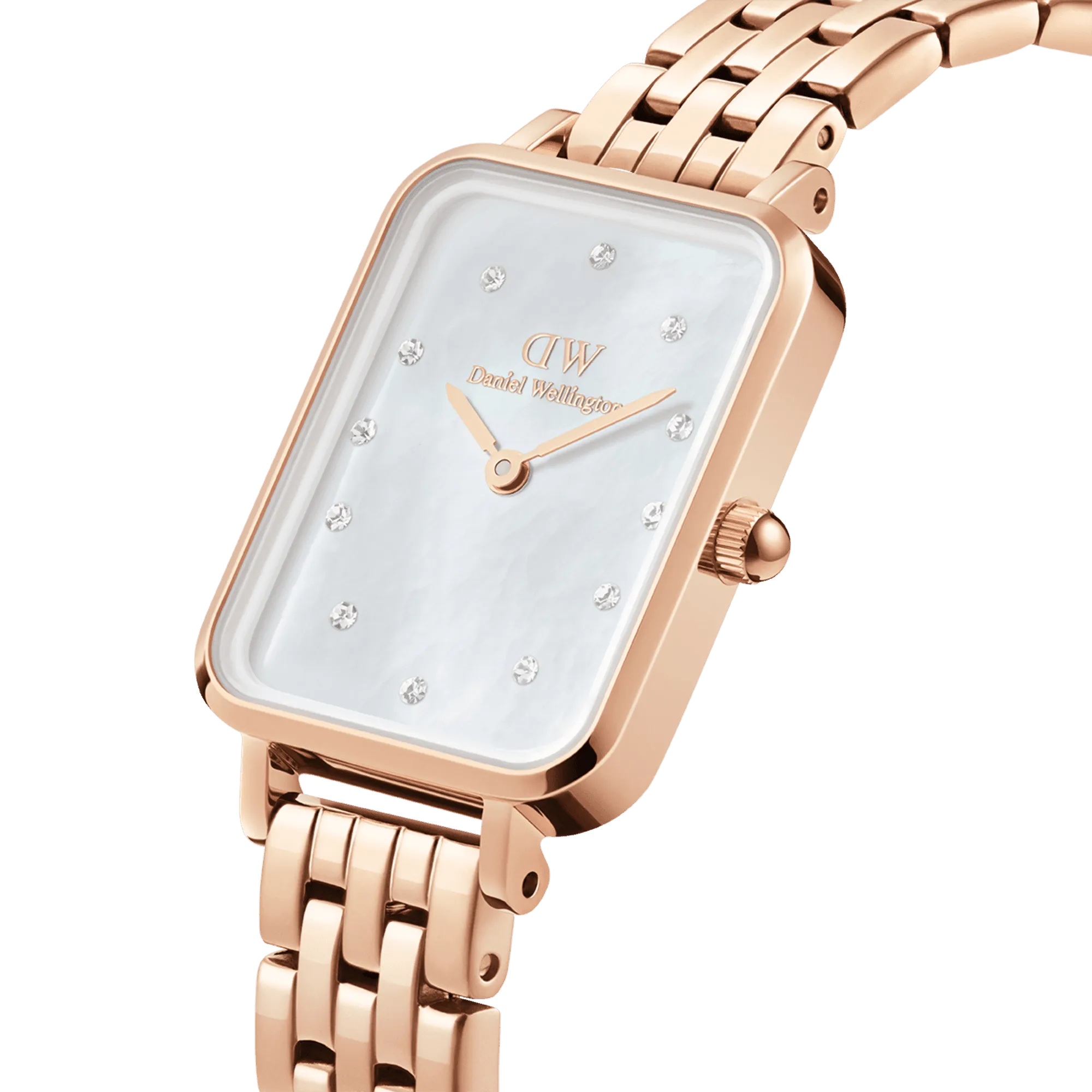 Daniel Wellington Quadro Lumine 20x26 5-Link Rose Gold & Mother of Pearl White Watch