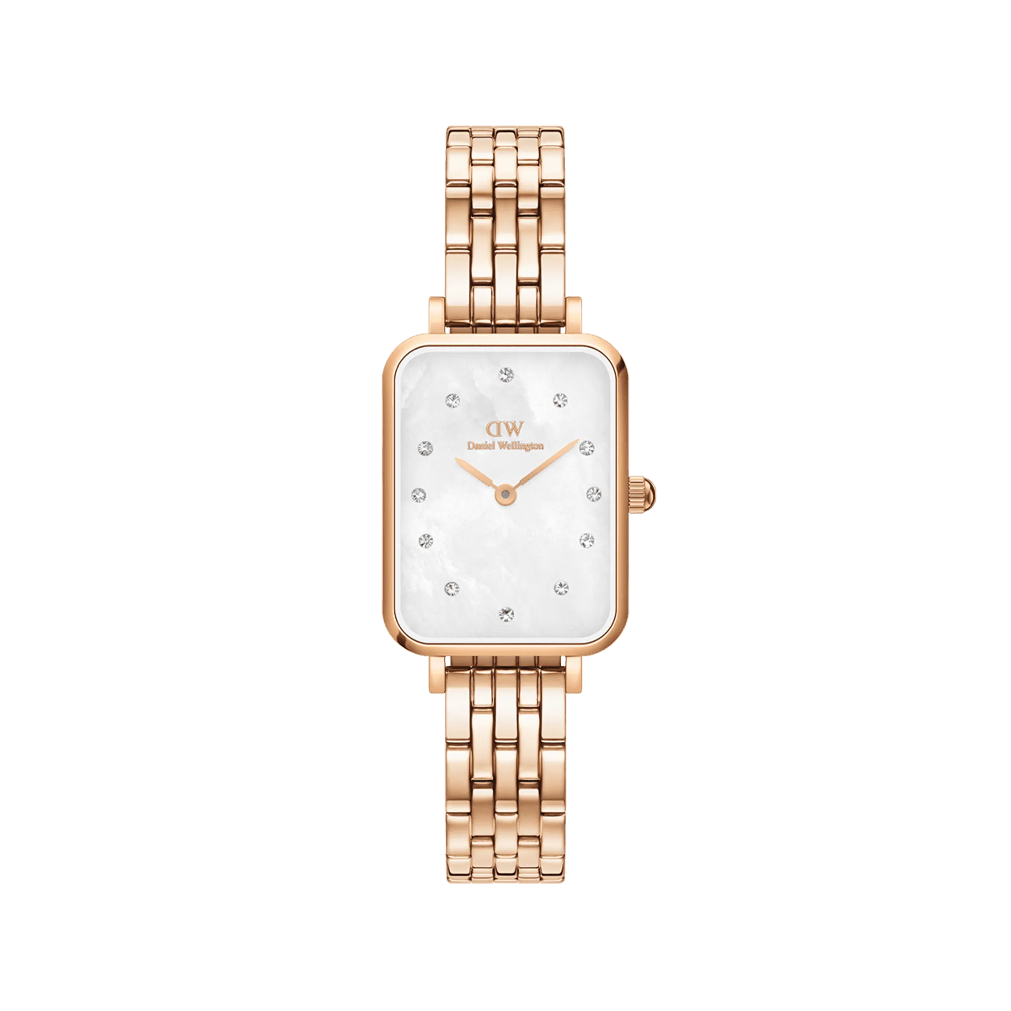 Daniel Wellington Quadro Lumine 20x26 5-Link Rose Gold & Mother of Pearl White Watch