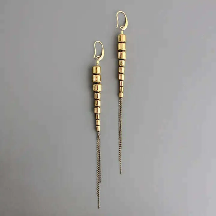 DAVID AUBREY - Gold Hematite and Brass Ox Chain Earrings