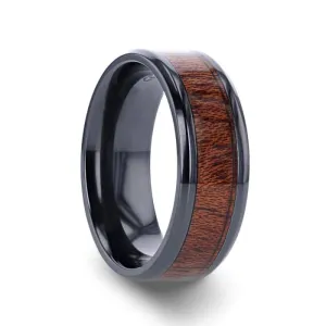 DOMINICA | Black Titanium Ring, Hardwood Inlay, Beveled